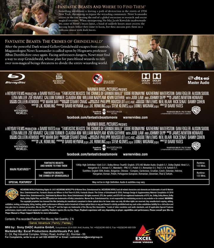 Fantastic Beasts 2 Movies Collection Fantastic Beasts Where to Find Them Fantastic Beasts The Crimes of Grindelwald 2 Disc Price in India Buy Fantastic Beasts 2 Movies Collection