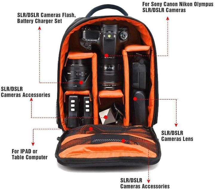 Smiledrive Waterproof DSLR Backpack Camera Bag Lens Accessories Carry Case for Nikon Canon Olympus Pentax Others Ideal for Professional Photographers Orange Camera Bag Smiledrive Flipkart