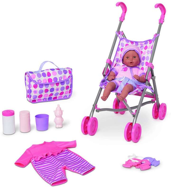 Kid Connection 9 piece Baby Doll with Stroller Play Set African American Purple Pink 9 piece Baby Doll with Stroller Play Set African American Purple Pink Buy Baby Doll toys