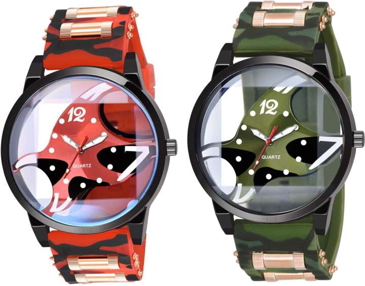 Stuffy club RED GREEN CURREN WATCH RED GREEN TRANSPARENT ANALOG WATCH FOR BOYS GIRLS COMBO WATCH Analog Digital Watch For Boys Girls Analog Watch For Boys