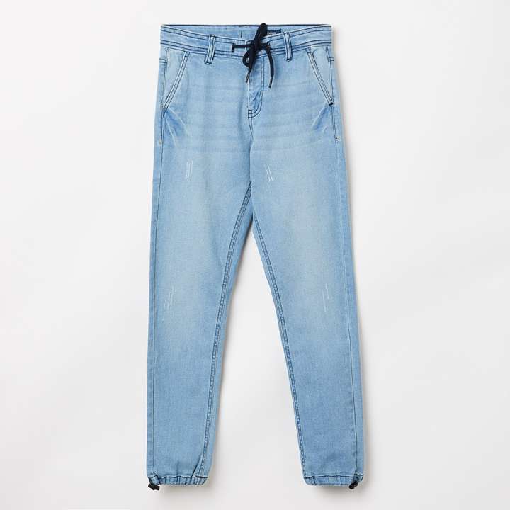 Light blue jean joggers best sale