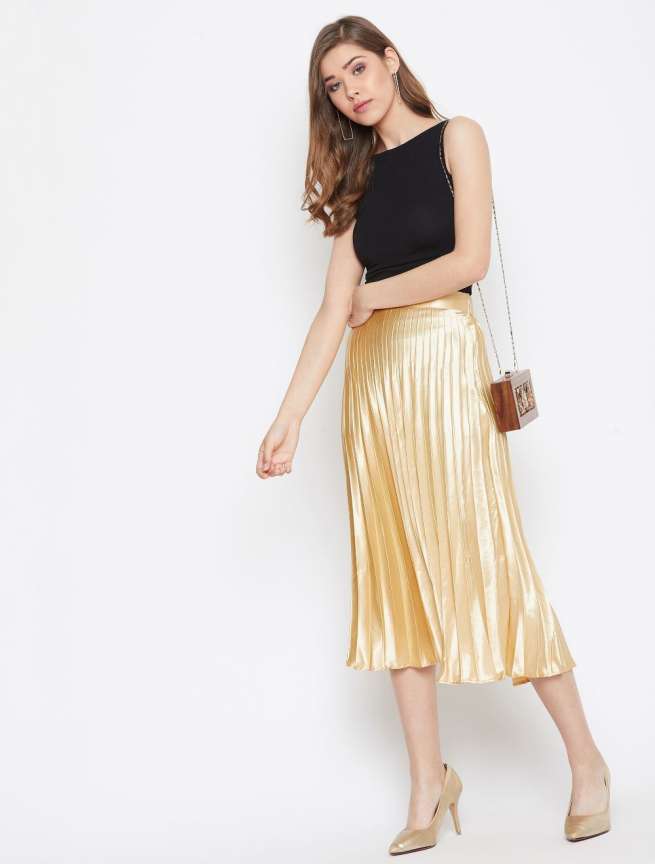 Gold skirt pleated best sale