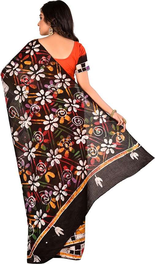 Buy Jamini Printed Hand Batik Pure Cotton Multicolor Sarees Online Best Price In India Flipkart