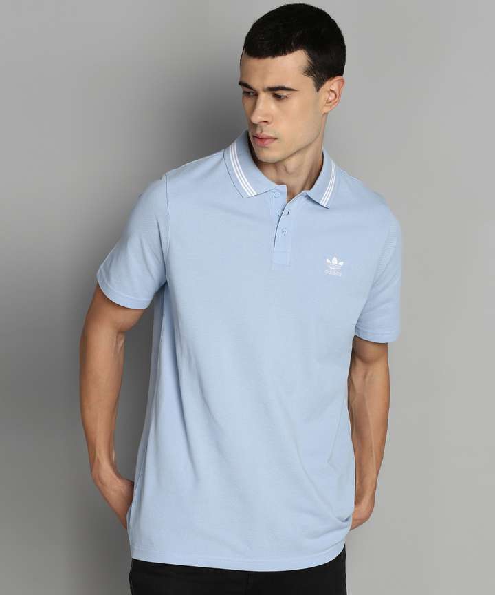ADIDAS ORIGINALS Self Design Men Polo Neck Light Blue T Shirt