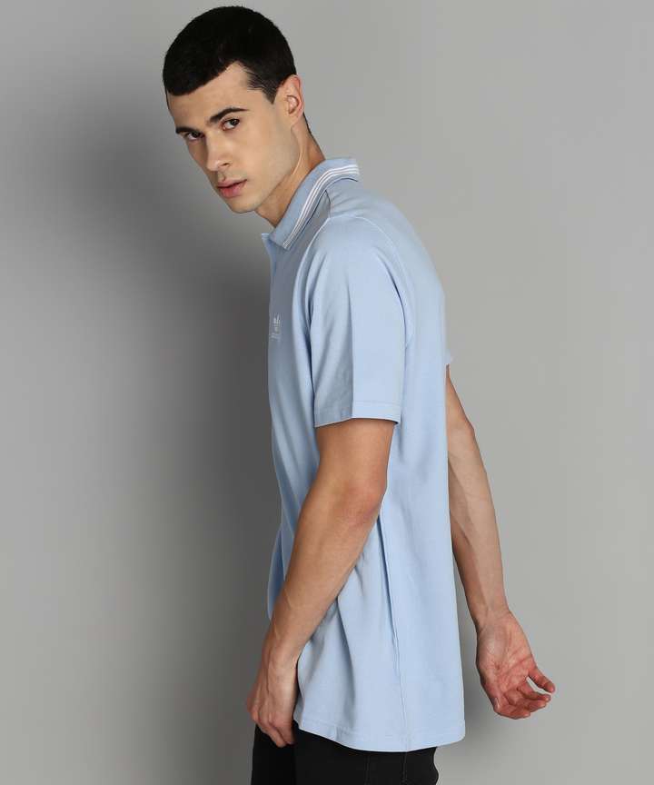 ADIDAS ORIGINALS Self Design Men Polo Neck Light Blue T Shirt