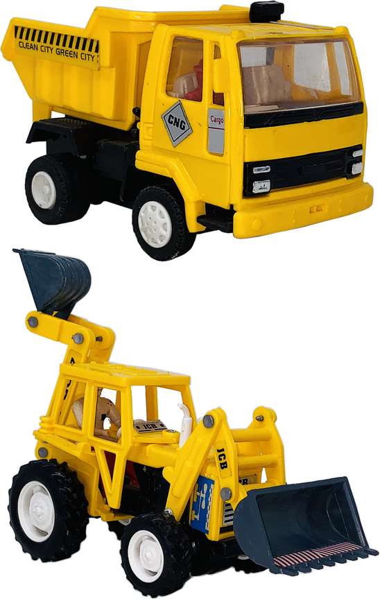 Miniature Mart Small Size Set of 2 JCB Excavator Dumper Truck Toys For Kids and Vehicle Showpieces. Small Size Set of 2 JCB Excavator Dumper Truck Toys For