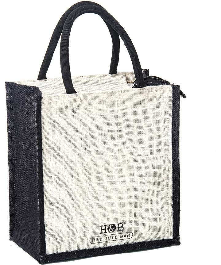 Flipkart H B Jute Bag for Lunch Jute bags for Men or Women Brush Stroke Black Waterproof Lunch Bag Lunch Bag