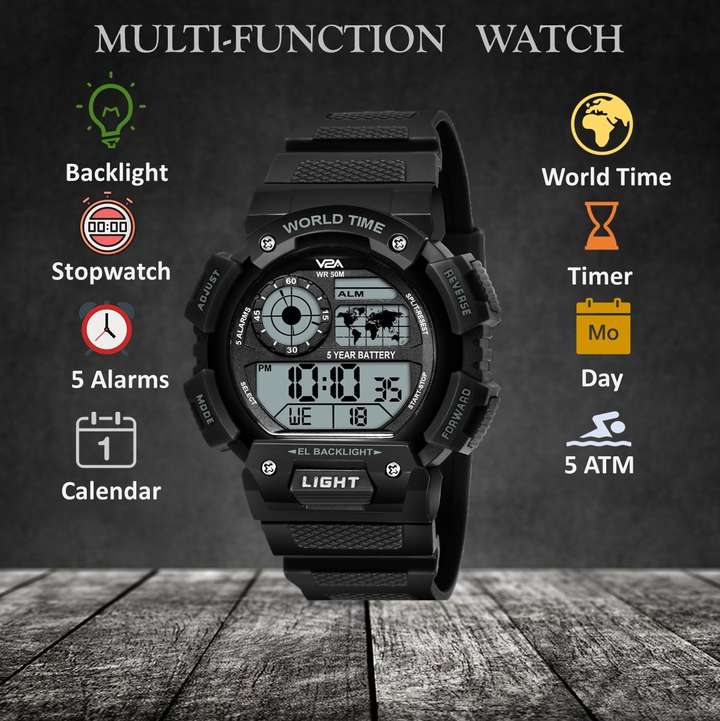 V2A Digital Watch For Men Buy V2A Digital Watch For Men Army Digital World Time 5 Alarm 5 ATM Waterproof Sports Trendy Casual Online at Best Prices in India Flipkart
