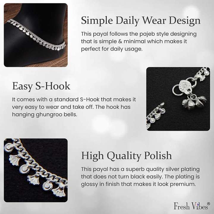 FRESH VIBES Daily Wear Traditional Design Silver Payal for Women Simple Stylish Everyday Use Ladies Pajeb Chain Alloy Anklet Price in India Buy FRESH VIBES Daily Wear Traditional Design