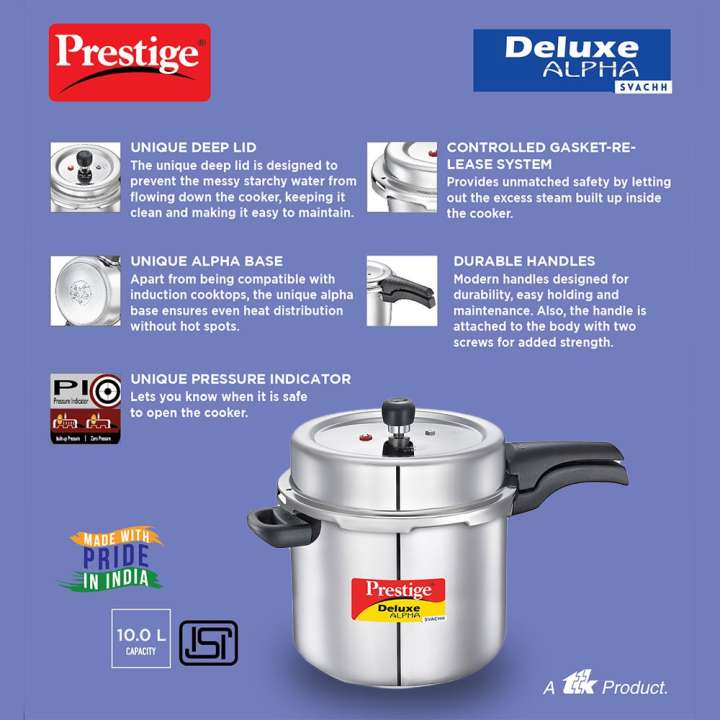 Prestige Deluxe Alpha Svachh 10 L Outer Lid Induction Bottom Pressure Cooker