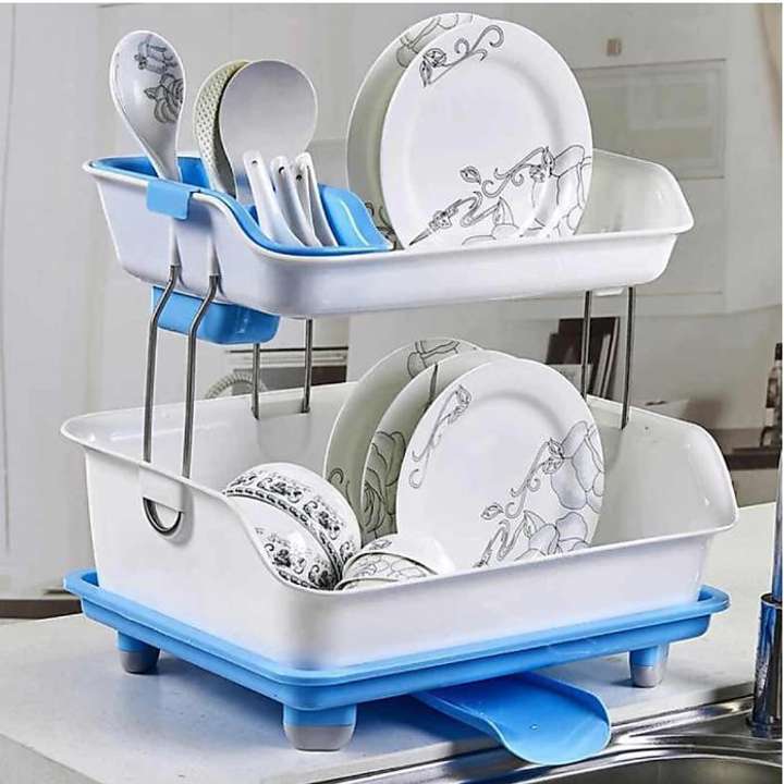 Flipkart SmartBuy Dish Drainer Kitchen Rack Plastic Steel 2 Level Plastic Dish Drainer Rack for Kitchen Storage Organizer Sink Dish Drying Stand Vegetable Fruit Drainer Basket Cutlery Crockery Stand S...