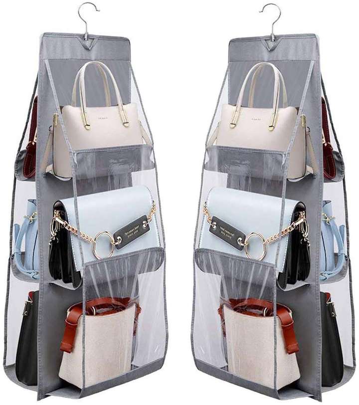 Unicrafts Unicrafts Purse Handbag Organizer 6 Pocket Foldable Large Clear Anti Dust Hanging Handbag Storage Organizer with Hook Purse Hanger Storage Holder for Wardrobe Closet Organizer Pack of 2 Pc G...