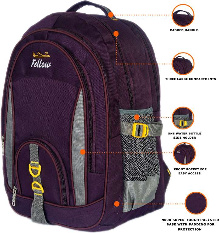 fellow Large 45L Unisex Laptop Backpack School Bag College Bag Backpack Purple Grey 45 L Backpack PURPLE Grey Price in India Flipkart