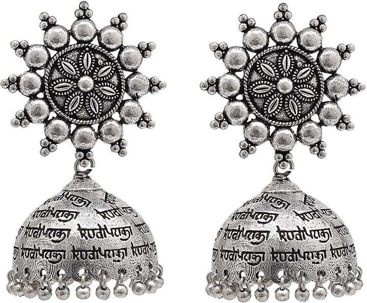 Buy STRIPES German Silver Kudi Pataka Inscription Jhumka Earrings for Girls and Women Alloy Jhumki Earring Online at Best Prices in India Flipkart