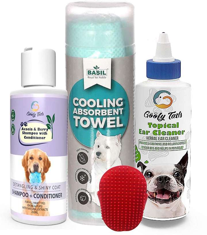 Goofy Tails Dog Grooming Basket for Dogs Acacia and Berry Shampoo Bathing Towel Goofy Ear Cleaner Grooming Bath Scrubber Grooming Kit for All Dogs Pet Spa Kit Price in