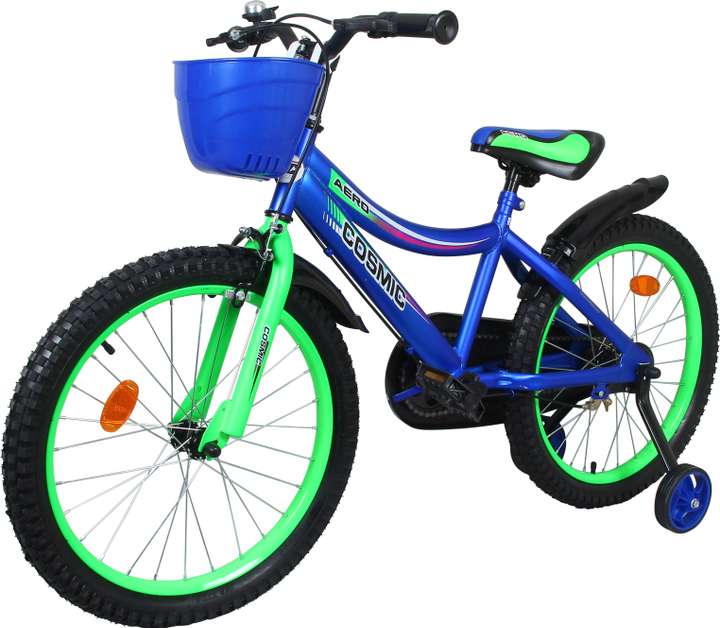 COSMIC Aero 20 inch for 5 7 years with mudguard and trainer Wheels Blue Green 20 T Recreation Cycle Price in India Buy COSMIC Aero 20 inch for 5 7 years with mudguard