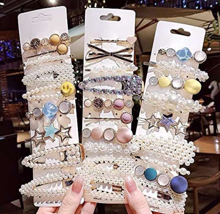 HOMEMATES 27 Piece Korean Style Pearl Barrettes Women s Set Hairpin Korean Style Hair Clip Marble Alligator bobby pins Duckbilled Headdress Jewelry Hair Accessories set Hair Clip Price in India Buy HO...