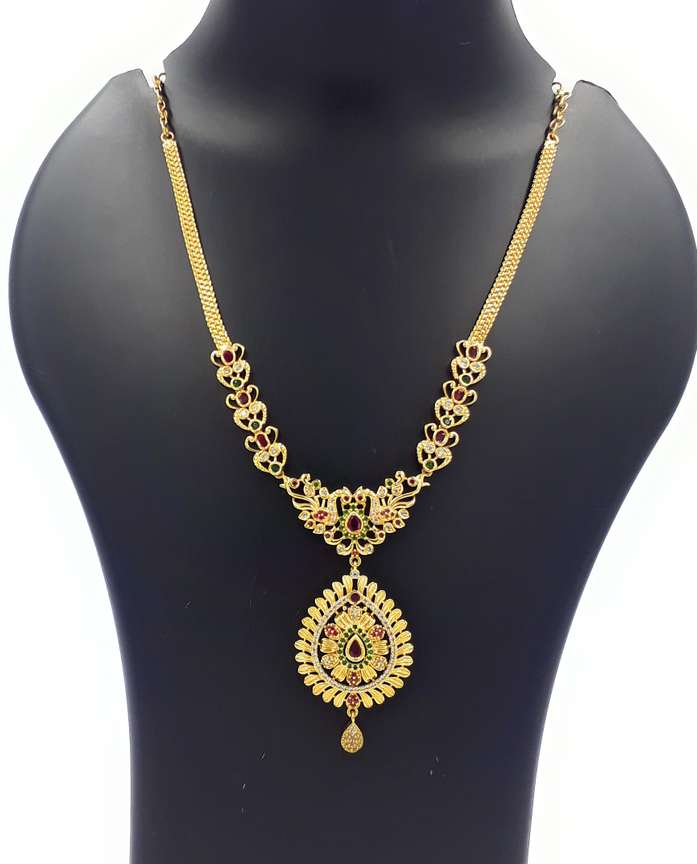 Anujeet Fashion Hub Latest Stylish Gold Plated Designer Fashion Jewellery Long 26 INCH Haram Chain with Multicolor Color AD stone Dollar for Women Girls Gold plated Plated Copper Necklace Price in Ind...