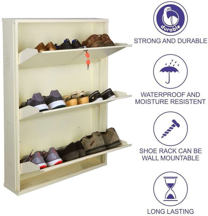 Laxmi kapat Wall Mounted Metal Shoe Rack for home and office with Central Locking System Metal Shoe Rack