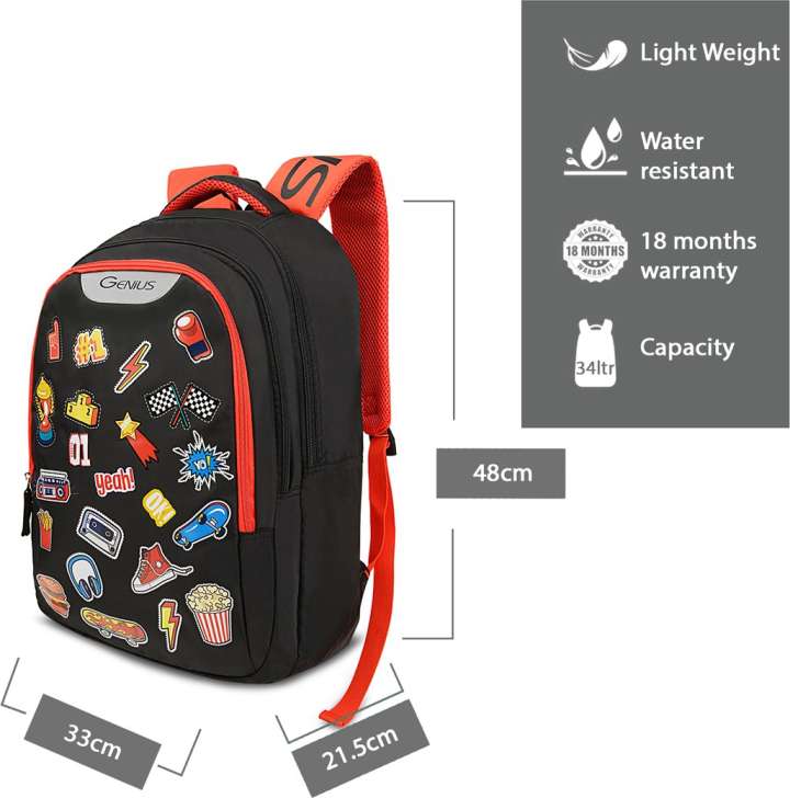 GENIUS by SAFARI Stamp 34 L Black school casual Backpack Water resistant 19 inch 34 L Backpack BLACK Price in India Flipkart