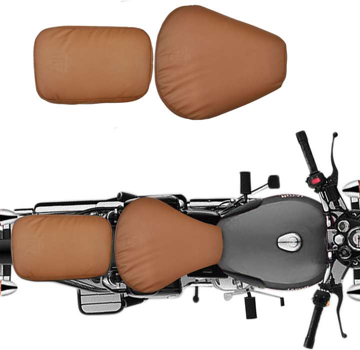 ANK Beige Leatherite Durable Comfortable Classic Seat Cover Tan For Gunmetal Gray Classic Chrome Royal Enfield Single Bike Seat Cover For Royal Enfield Classic Classic 350 Classic 500 Classic Chrome P...