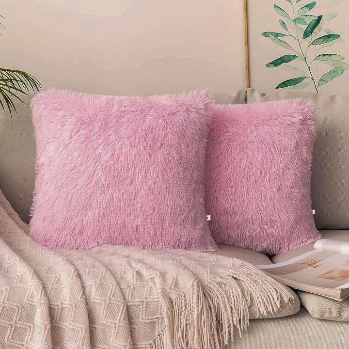 Wondershala Pink fur cushions with Zipper 40 x 40 cm Microfibre Solid Geometric Cushion Pack of 2 Buy Wondershala Pink fur cushions with Zipper 40 x 40 cm Microfibre Solid Geometric