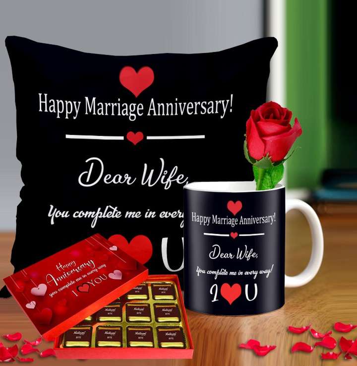 Midiron romantic gift for wife on anniversary special anniversary gift for wife special combo anniversary gift for wife pillow chocolate cushion mug cushion size 16 16 Ceramic Fiber Plastic