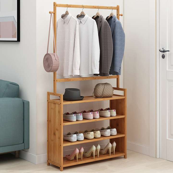 Naayaab Craft Bamboo Shoe Rack Organizer Storage Shelves and Clothes Hanger with 4 Tier Bar Solid Wood Shoe Rack Price in India Buy Naayaab Craft Bamboo Shoe Rack Organizer Storage Shelves