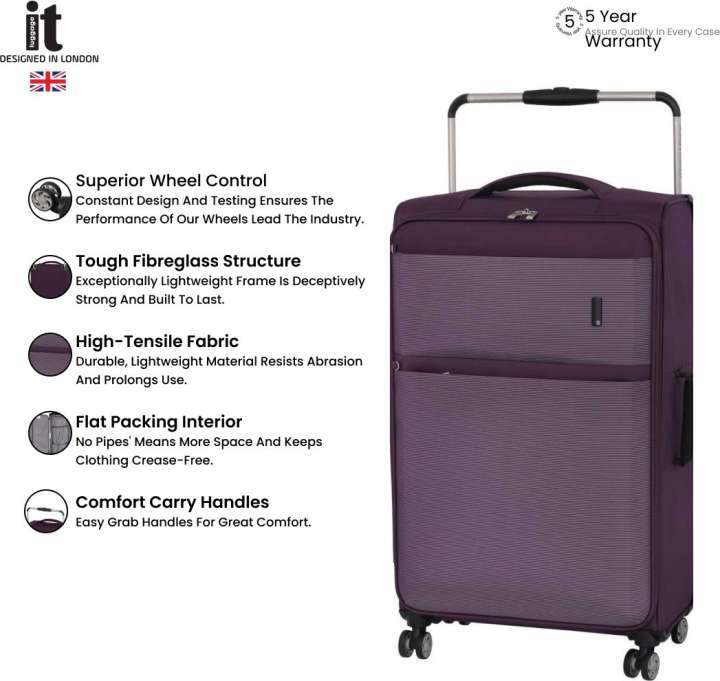 It Luggage Debonair Polyester Softsided Large Cabin Combo Lightweight Suitcase 8 Wheel Trolley 22 2058 08 Set of 2 Check in Suitcase 4 Wheels 31 inch Purple White Price in India Flipkart