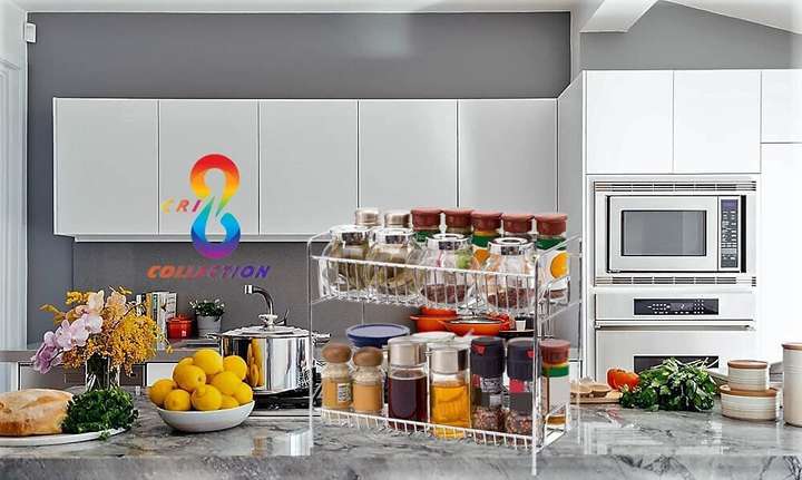 CR18 COLLECTION Utensil Kitchen Rack Steel Stainless Steel HEAVY BUILT STRONG 2 Layer Spice Rack Fruit Vegetable Rack Kitchen Storage Organizer and Bathroom Rack 2 Tier Kitchen Rack Spice Shelf Kitche...