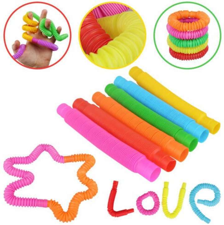 LIBRA Tube Sensory Toys Soft Fidget Finger Toys Multi Color Mini Tubes Stretch Pull Tube Toy for Decompression Sensory and Learning Toys pack of 12 pop tubes toy for kids Price in India