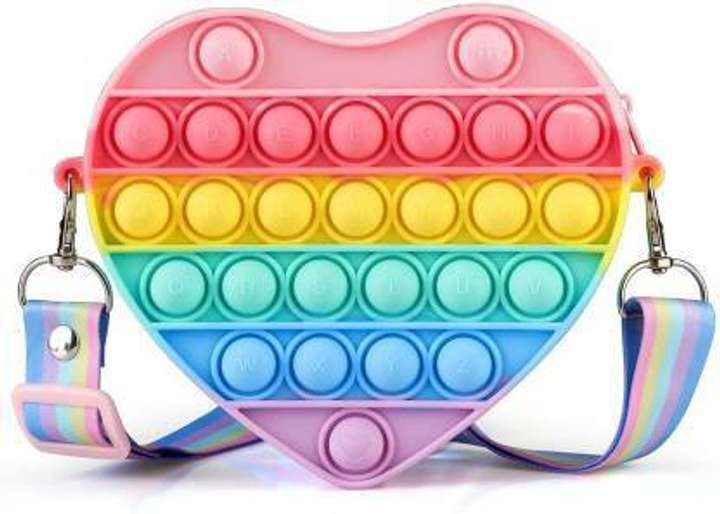 SKTOYZONE Pop Purse Fidget Toys Heart Shaped Popit Bag Popit Purse for Girls and Women Popit Fidget Bag Toy Push Pop Poppet Purse Popit Handbag Lovely Silicone Cartoon Shoulderbag for Students Kids. M...