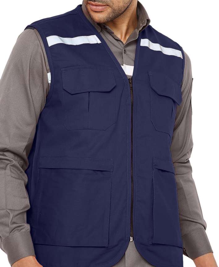 Navy blue sleeveless jacket deals