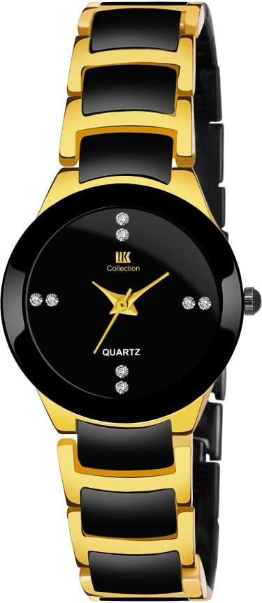 IIK Collection Black Dial with Black Golden Bracelet Strap Analog Watch For Women Buy IIK Collection Black Dial with Black Golden Bracelet Strap Analog Watch For Women