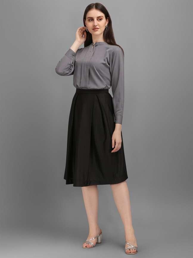 Kinjo Solid Women Flared Grey Black Skirt Buy Kinjo Solid Women Flared Grey Black Skirt Online at Best Prices in India Flipkart
