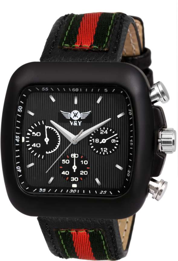 V Y Trending Square chrono Black Dial with Multicolour leather strap Analog Watch Analog Watch For Men Buy V Y Trending Square chrono Black Dial with Multicolour leather strap Analog Watch Analog