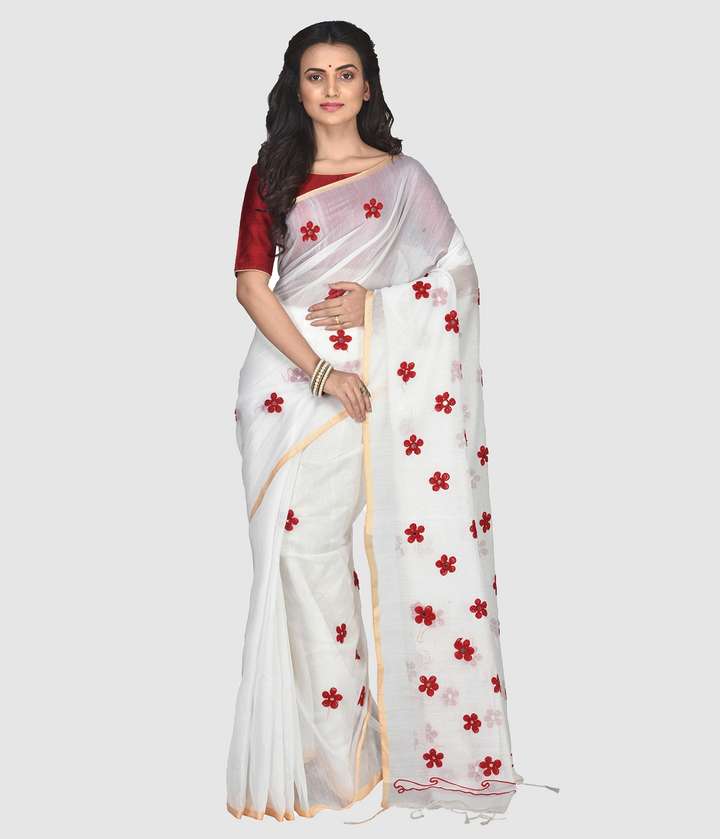 Buy Mystory Embroidered Bollywood Cotton Silk Red White Sarees Online Best Price In India Flipkart