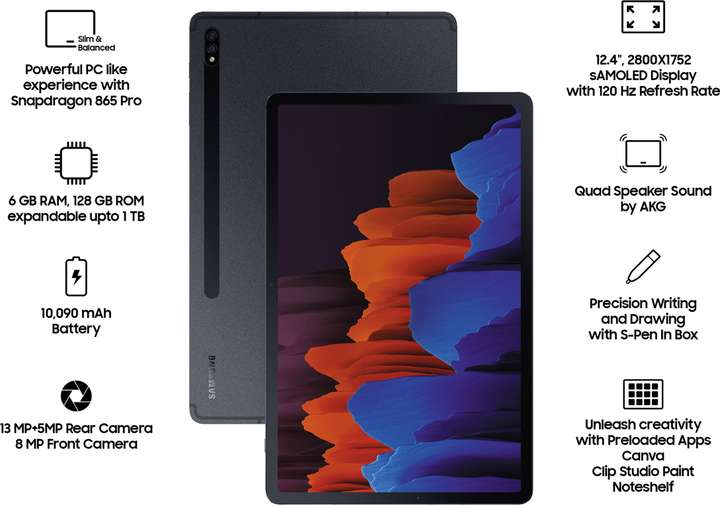 SAMSUNG Galaxy Tab S7+ With Stylus 6 GB RAM 128 GB ROM 12.4