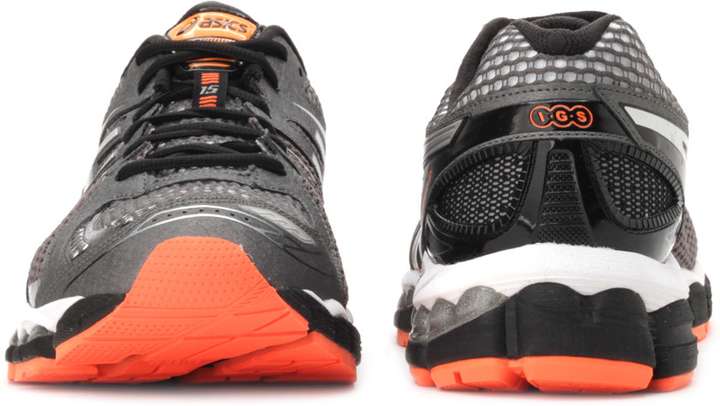Asics Gel Nimbus 15 Men Running Shoes For Men Buy Storm Black Fresh Orange Color Asics Gel Nimbus 15 Men Running Shoes For Men Online at Best Price Shop Online for Footwears