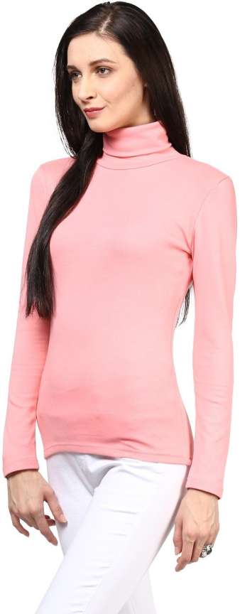 HYPERNATION Solid Women High Neck Pink T Shirt Buy Baby Pink HYPERNATION Solid Women High Neck Pink T Shirt Online at Best Prices in India Flipkart