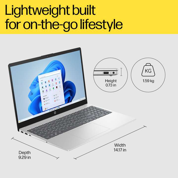 HP 15, 13th Gen Intel Core i3-1315U, 8GB DDR4, 512GB SSD, (Win 11, Office  21, Silver, 1.59kg), Anti-Glare, Micro-Edge, 15.6-inch(39.6cm), FHD Laptop,  