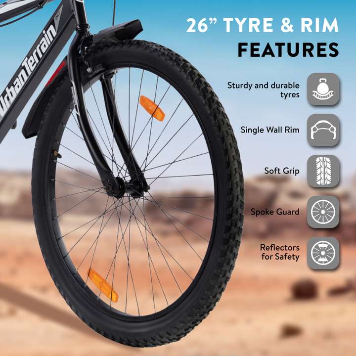 Urban Terrain Fleet Cycles For Men with Steel Frame and Inbuilt Carrier MTB Bike 26 T Road Cycle