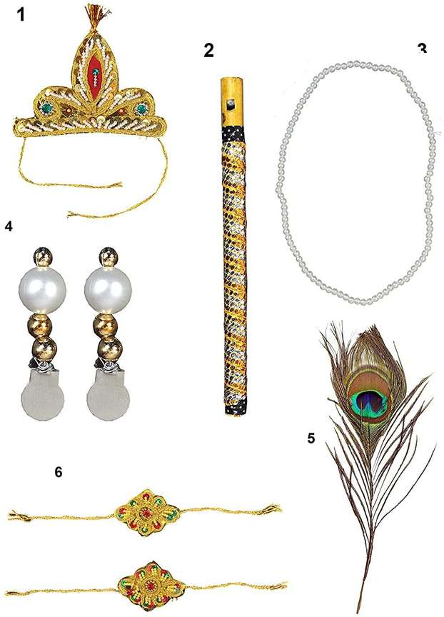 KAKU FANCY DRESSES Krishna Jewellery For Kids Janmashtami Bal Gopal Dress Kanha Accessories Bal Krishna Mukut Bansuri Krishna Sringar 6Pc Set Deity Ornament Price in India Buy KAKU FANCY DRESSES Krish...