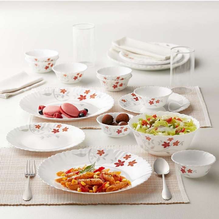 Larah by Borosil Pack of 44 Opalware Rosalie Dinner Set Price in India Buy Larah by Borosil Pack of 44 Opalware Rosalie Dinner Set online at Flipkart