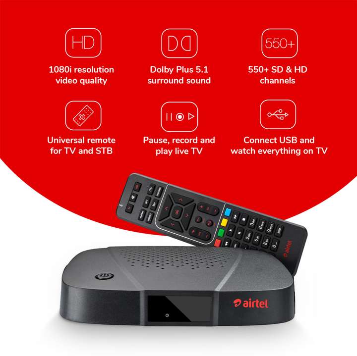 Airtel Digital TV Only HD Set Top Box 1 Month Hindi Family Kids Sports Pack Multi TV Use For Existing Airtel DTH Users Free Standard Installation Price in India Buy