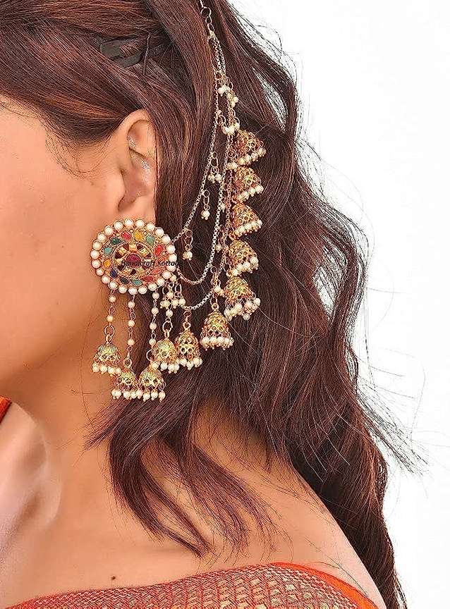 Flipkart Buy Weldecor Kundan Bahubali Earrings with Hair Chain for Women Alloy Jhumki Earring Online at Best Prices in India