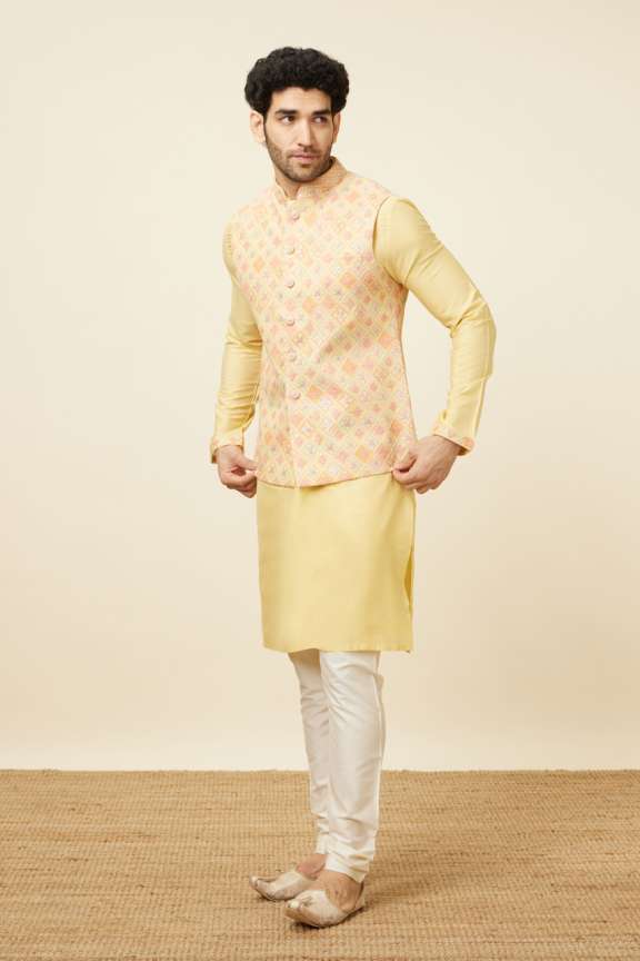 Manyavar yellow kurta with jacket sale