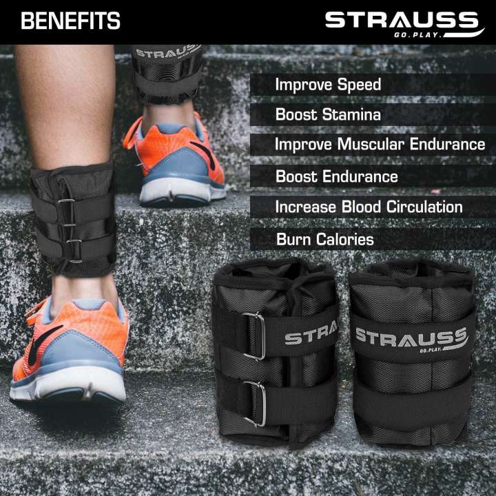 Strauss 2 Kg x 2 Ankle Weight Wrist Leg Weights Cuff 2Kg Each Pair Black Ankle Wrist Weight Buy Strauss 2 Kg x 2 Ankle Weight Wrist