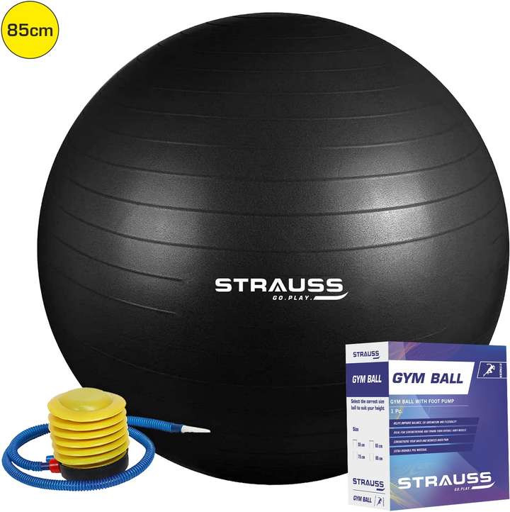 Strauss Anti Burst Gym Ball Exercise Ball Yoga Ball Workout Ball 85 Cm Black Gym Ball