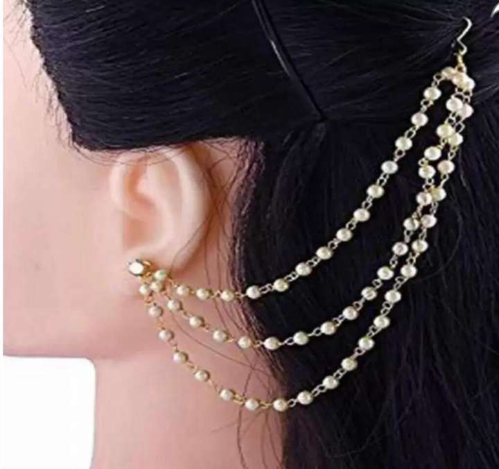 Aviman Creations Ear Chain Gold Plated White Pearl Studded Kan Ser Chain Hair Chain Price in India Buy Aviman Creations Ear Chain Gold Plated White Pearl Studded Kan Ser Chain Hair